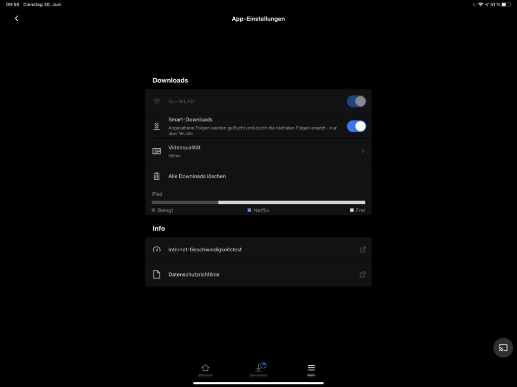 Netflix-App Einstellungen iPad Pro (WLAN)