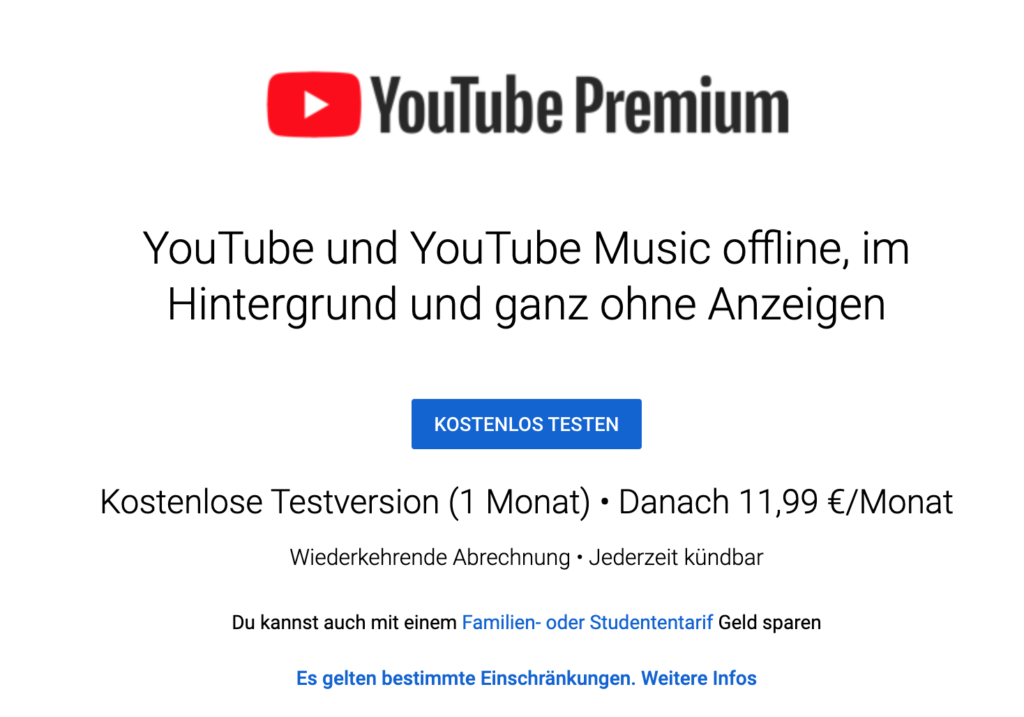 Youtube Premium Kosten