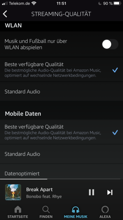 Amazon Music Soundqualität Einstellung