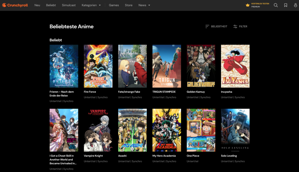 Crunchyroll Anime Titel