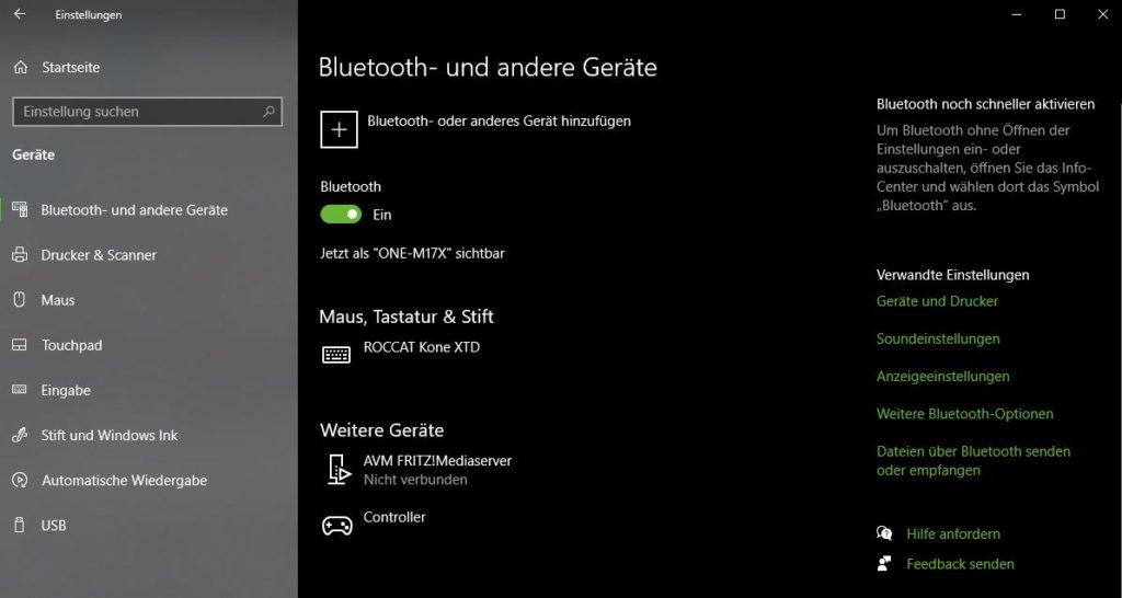 Windows 10 Bluetooth-Einstellungen