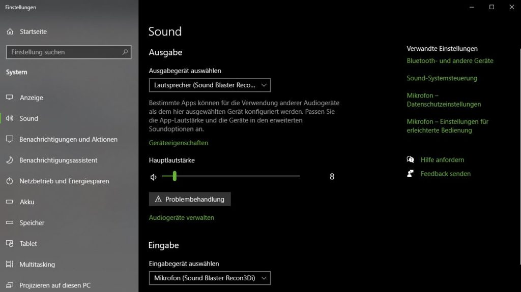 Windows 10 Sound-Einstellungen