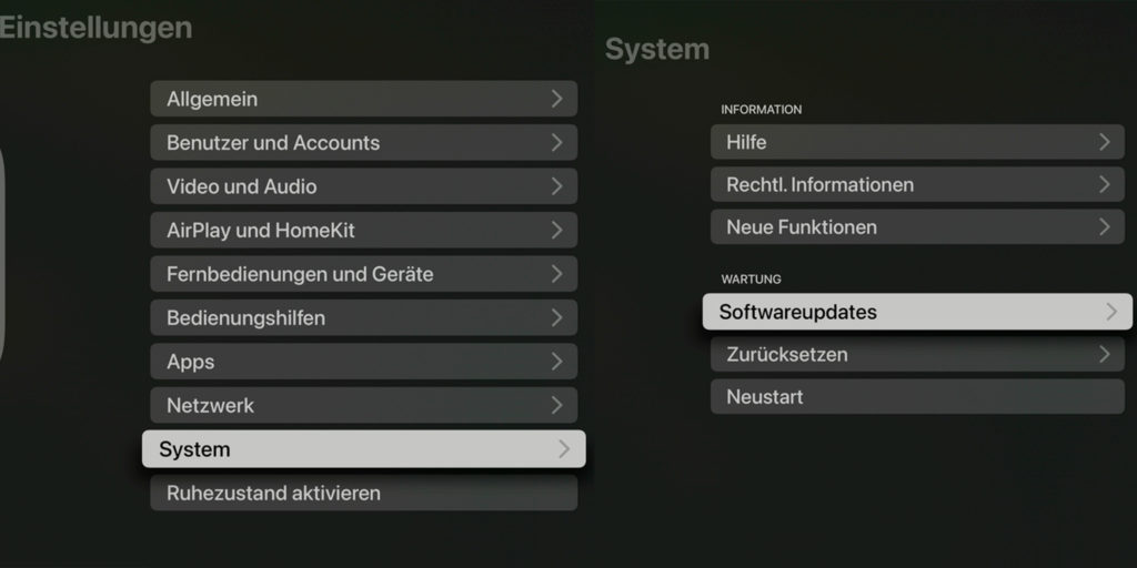 Systemupdate auf dem Apple TV.
