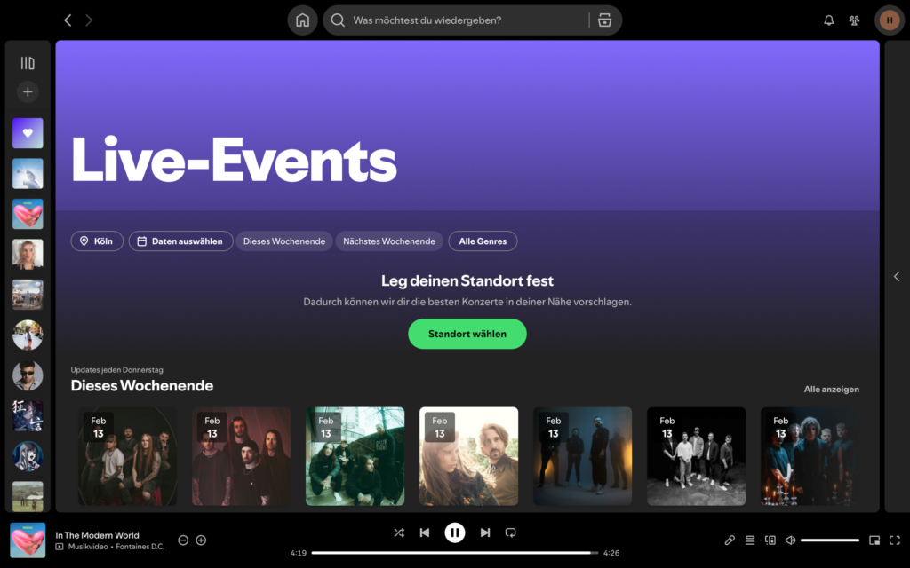 Spotify im Test Live Event Feed