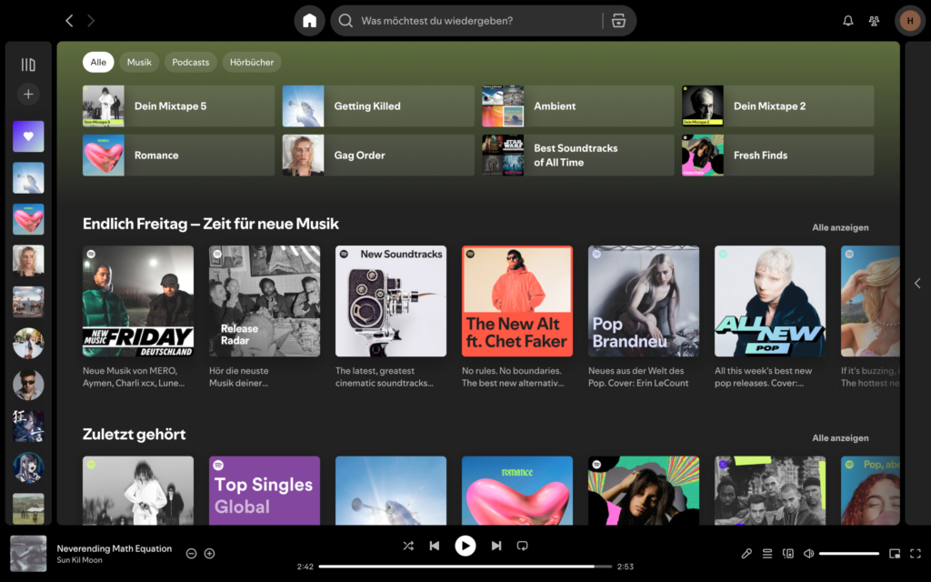Spotify im Test Startseite