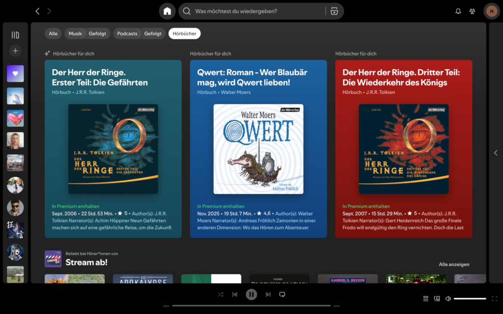 Spotify im Test Startseite Hoerbuecher
