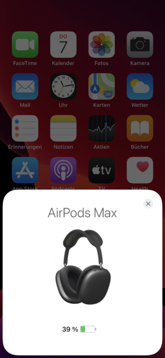 Screenshot Akku Apple AirPods Max