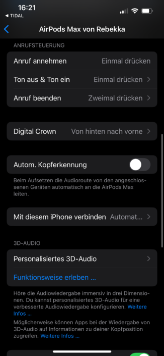 Apple AirPods Max im Test – Einstellungen 2