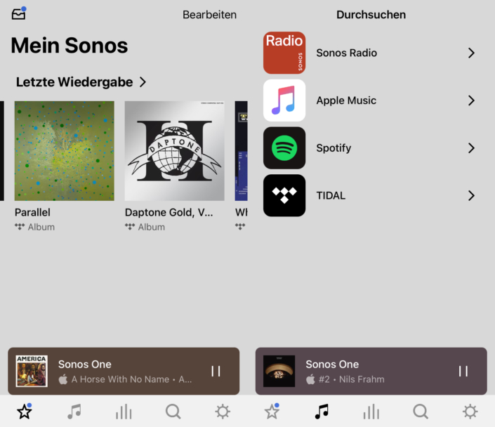 Sonos App Mein Sonos-Seite und Durchsuchen 