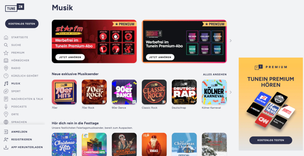Musik kostenlos streamen Tunein