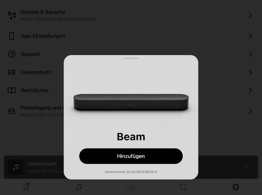 Sonos Beam App Einbindung