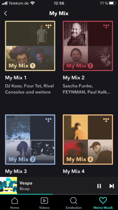 Tidal vs. Spotify Tidal My Mix Screenshot