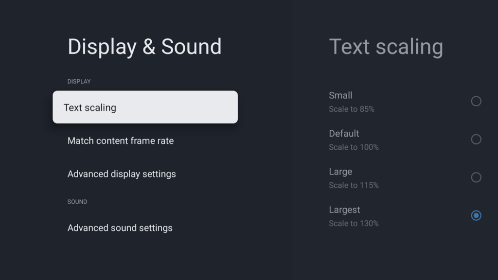 Für mehr Barrierefreiheit verbessert Android TV 12 die Anpassung der Textgrößen.