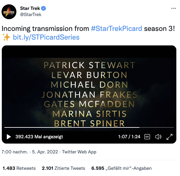 Tweet über Star Trek: Picard