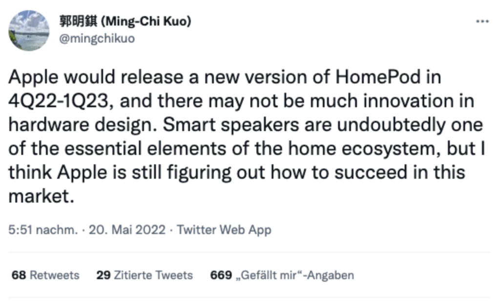 Screenshot eines Tweets von Ming-chi Kuo