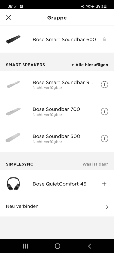Bose Smart Soundbar 600 App Gruppe