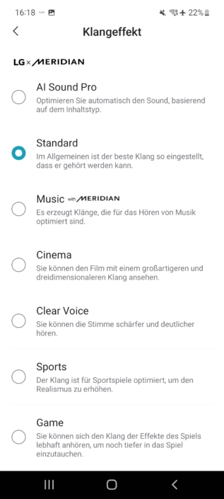 Klangeffekt in der App auswählen