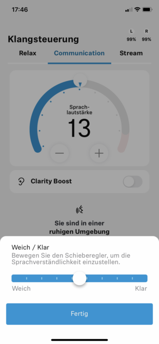Sennheiser Conversation Clear Plus Screenshot: Communication Modus