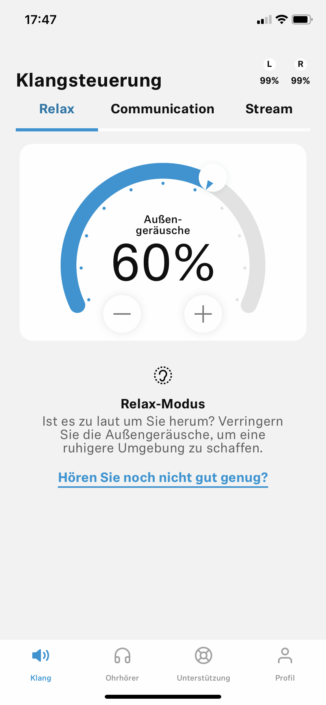 Sennheiser Conversation Clear Plus Screenshot: Relax Modus