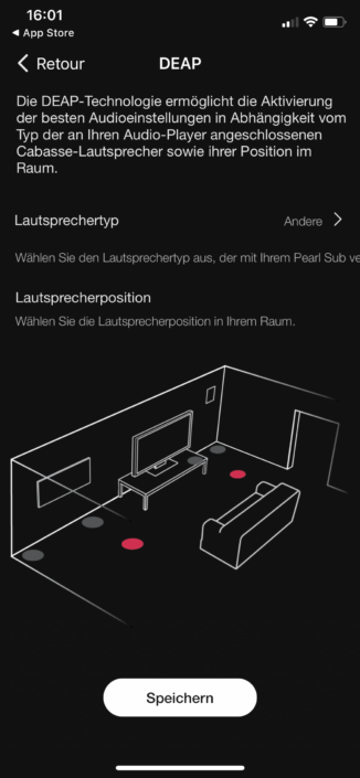 Cabasse Abyss App Screenshot Lautsprecher-Position