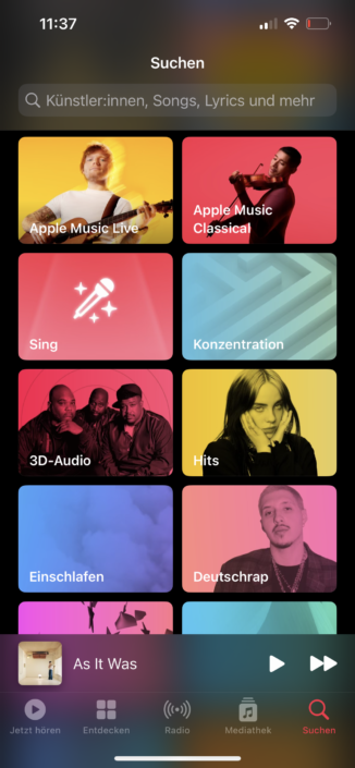Dolby Atmos bei Apple Music Kacheln