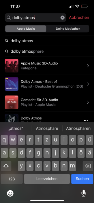 Dolby Atmos bei Apple Music Suche