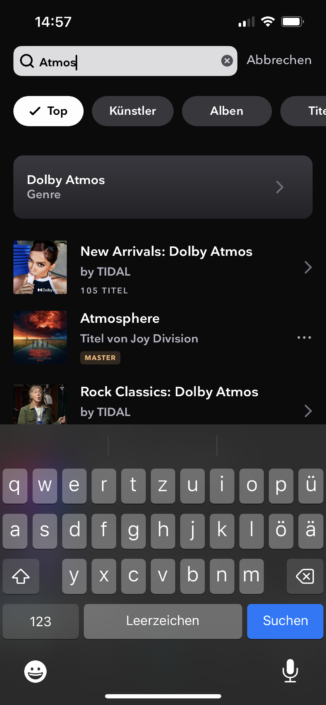 Dolby Atmos bei Tidal Musik finden