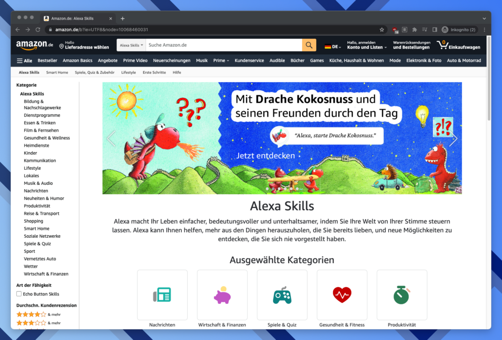 Alexa-Skills Amazon Homepage
