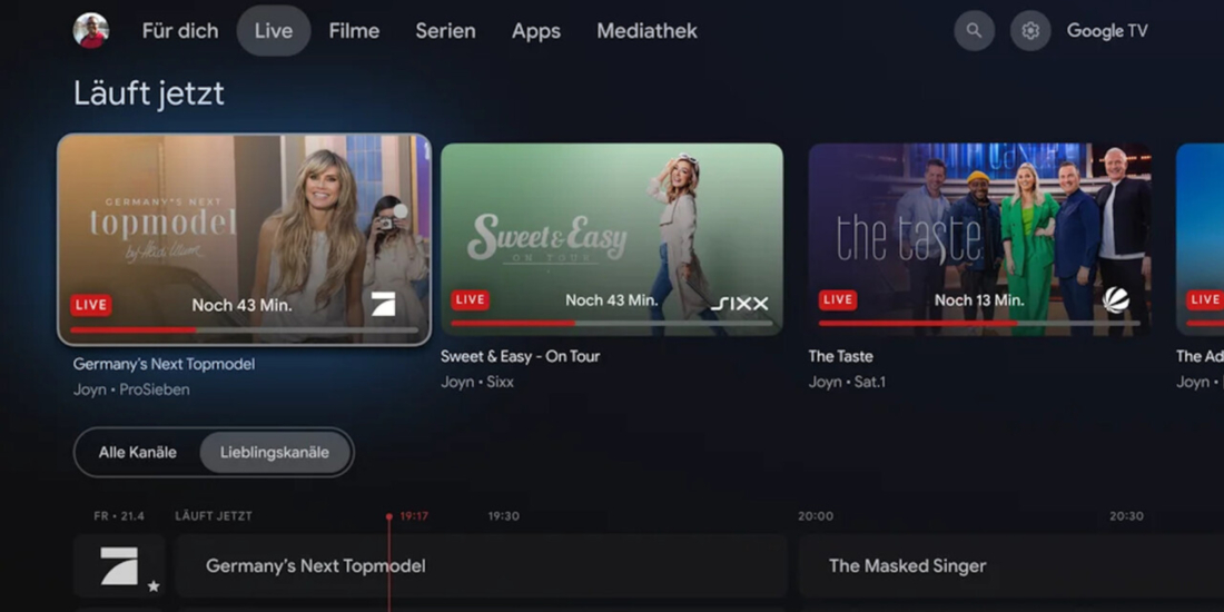 Google TV starttet Live-Tab mit Inhalten von Joxn und Zattoo