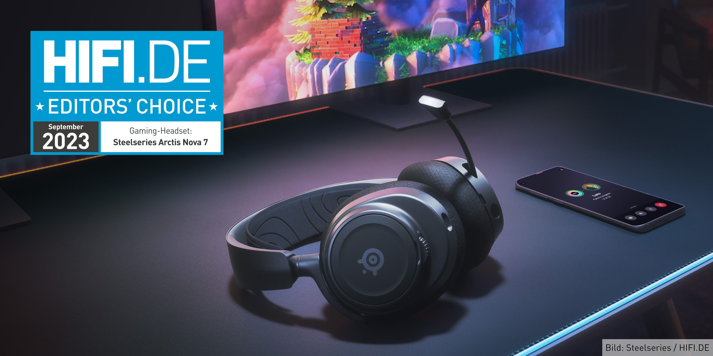 HIFI.DE Editors Choice Award 2023 für das Gaming-Headset Steelseries Arctis Nova 7
