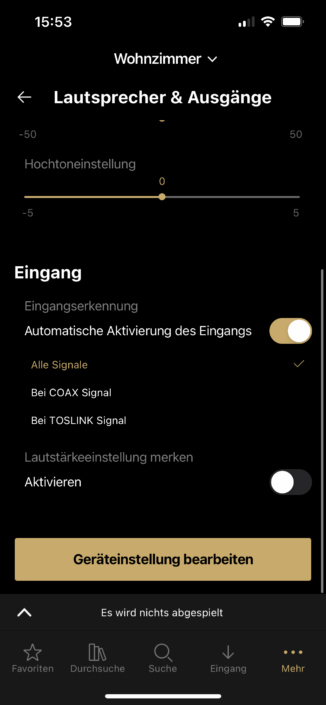 Electrocompaniet Tana SL2 App Screenshot Einstellungen