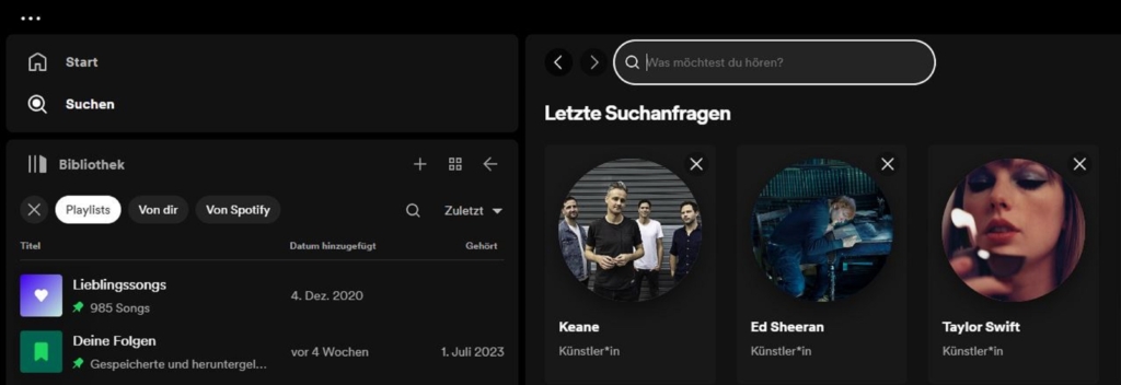 Screenshot der Spotify-Anwendung auf dem Desktop.