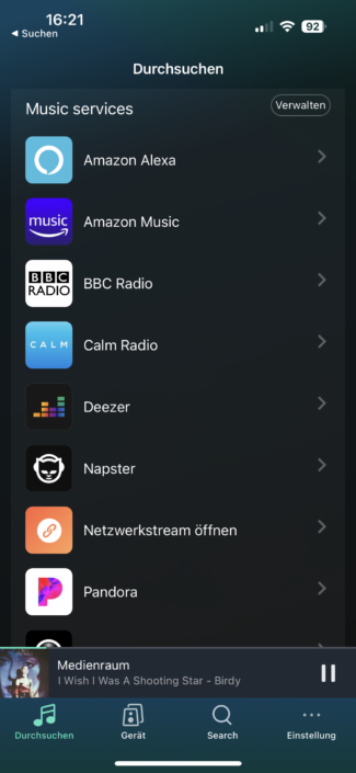 Screenshot WiiM Pro App Übersicht Streaming-Dienste