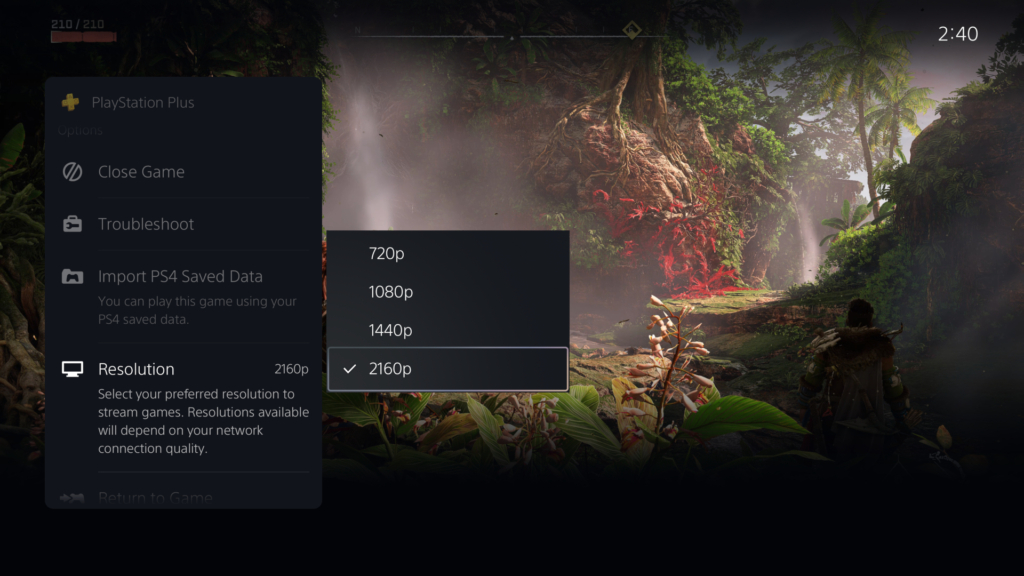 Du kannst für das Cloud-Gaming über PlayStation Plus Premium verschiedene Auflösungen wählen.