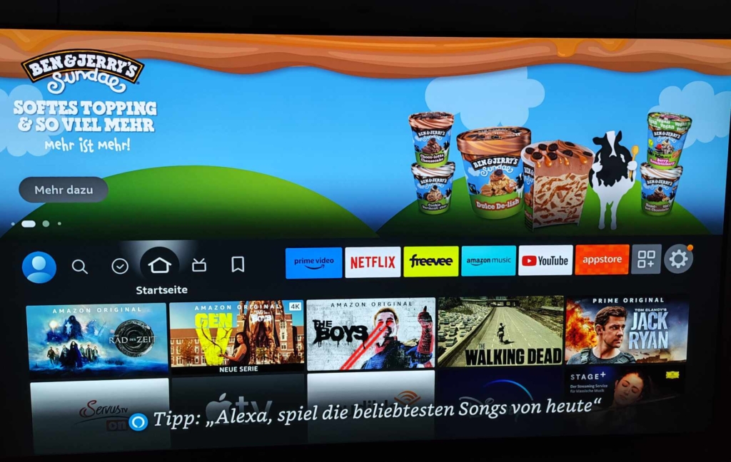 An den Fire TVs von Amazon prangt auch im Homescreen aufdringliche Werbung. 