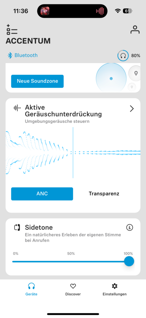 Sennheiser Accentum Wireless Screenshot ANC-Einstellungen