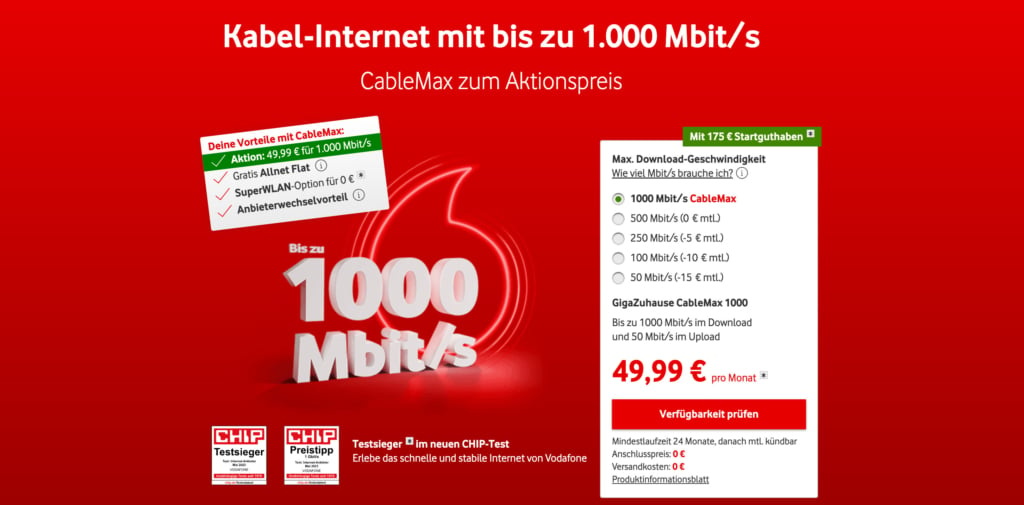 Inzwischen kostet der Tarif CableMax 49,99 Euro in Angeboten. 