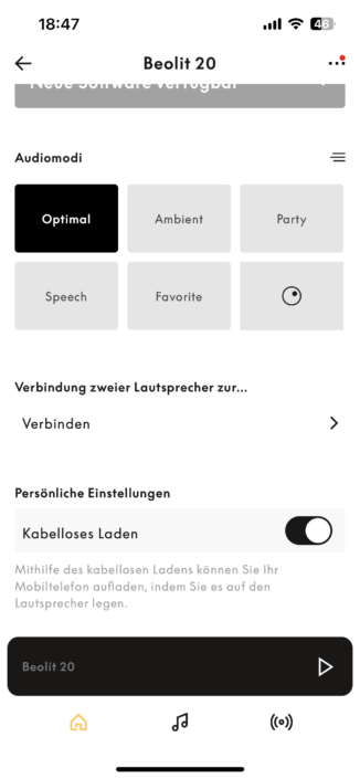 Bang & Olufsen Beolit 20 Test App-Screenshot