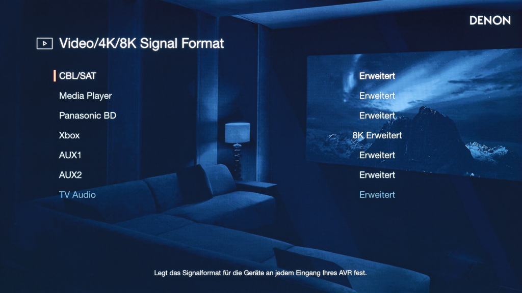 Menü Video/4K/8K Signal Format