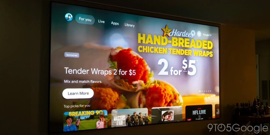 Google TV zeigt jetzt Fullscreen-Werbung für Fast Food