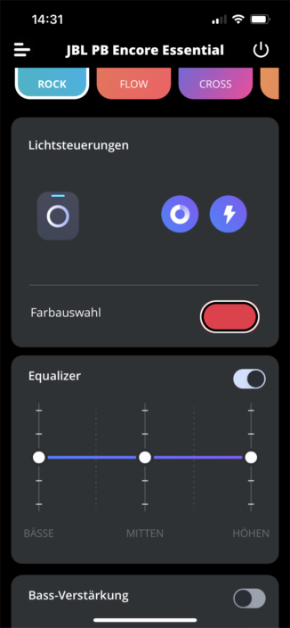 JBL Partybox Encore Essential Bedienung App Screenshot 2 Equalizer
