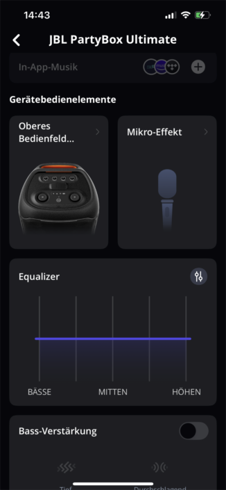 JBL Partybox Ultimate App Screenshot Hauptmenue 2