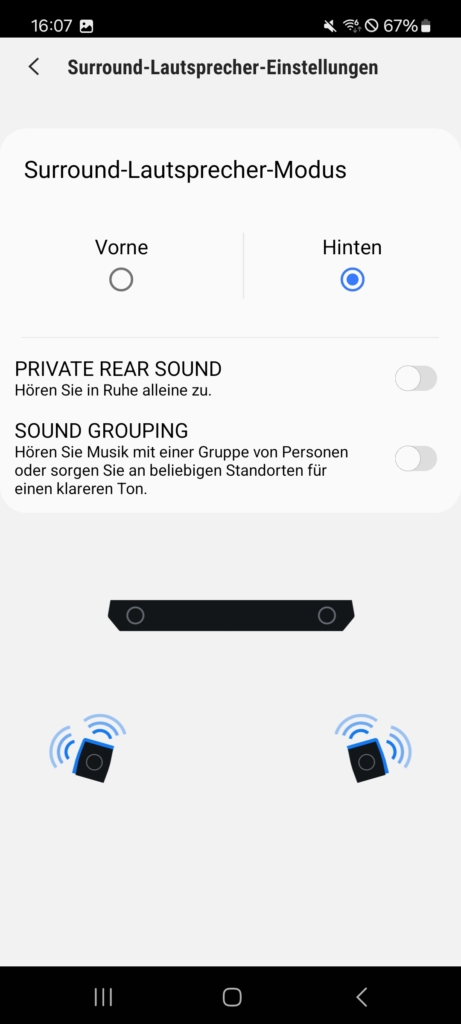 SmartThings App Einstellungen Rear-Speaker
