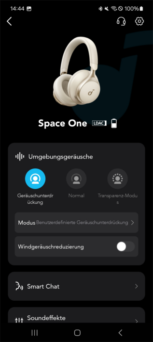 Soundcore Space One Test App Menue