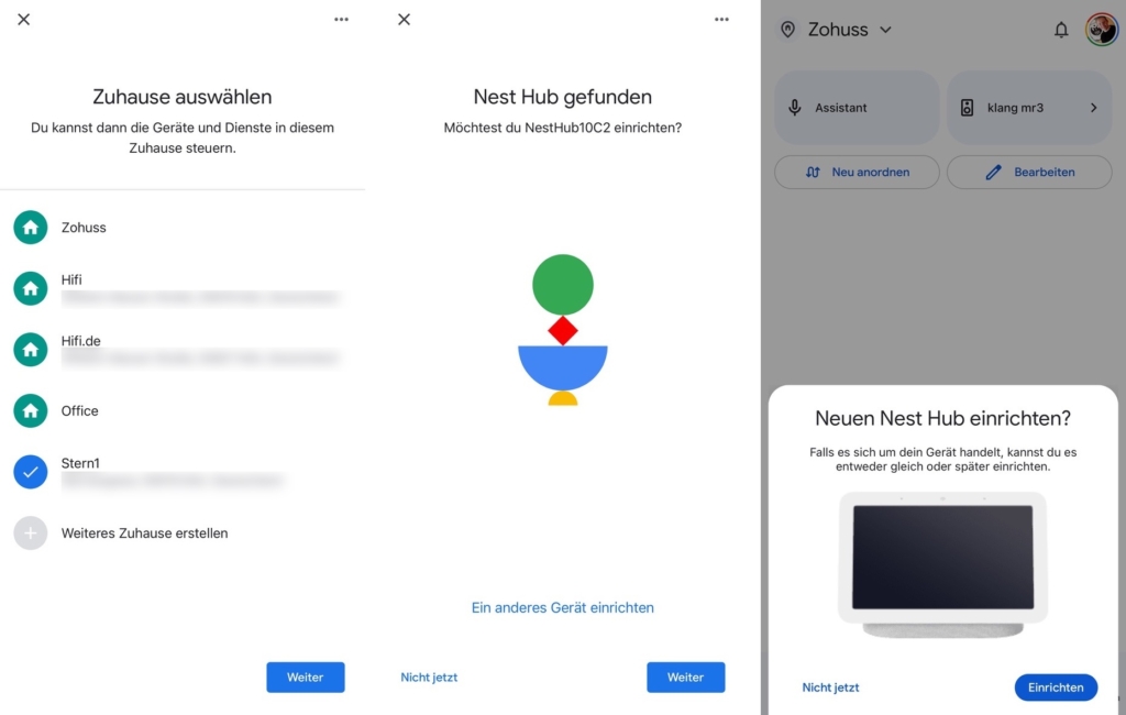 Google Home Zuhause und Geräte einrichten.