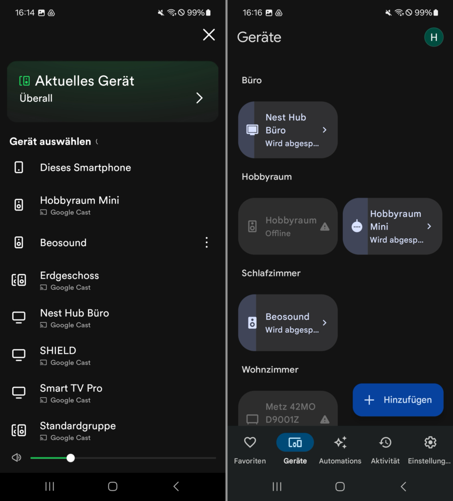 Google Home: Multiroom-Lautstärke anpassen.