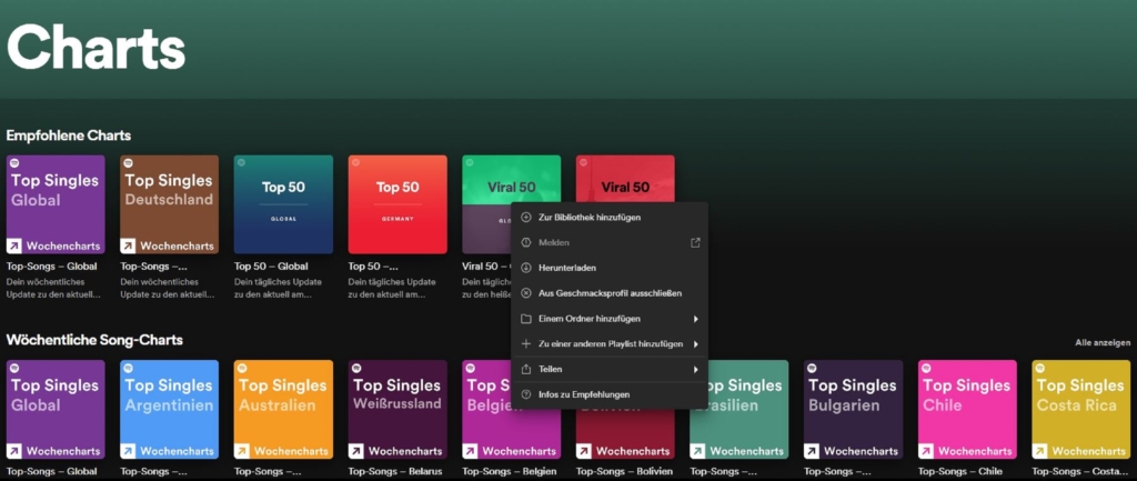 Screenshot Vorschläge Spotify