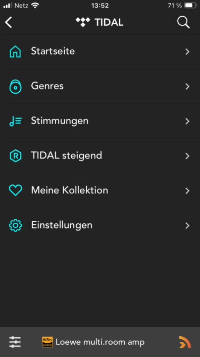 Loewe multi.room amp – App Screenshot Tidal