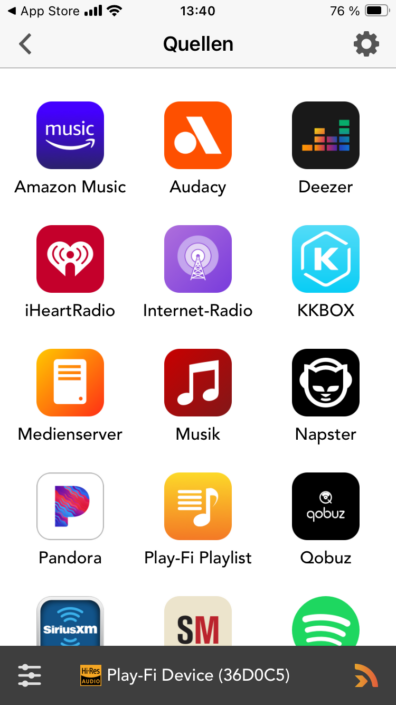 Loewe multi.room amp – App Screenshot Dienste