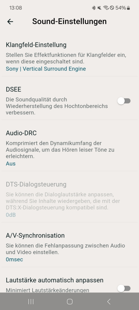 Sony Bravia Connect App Soundeinstellungen